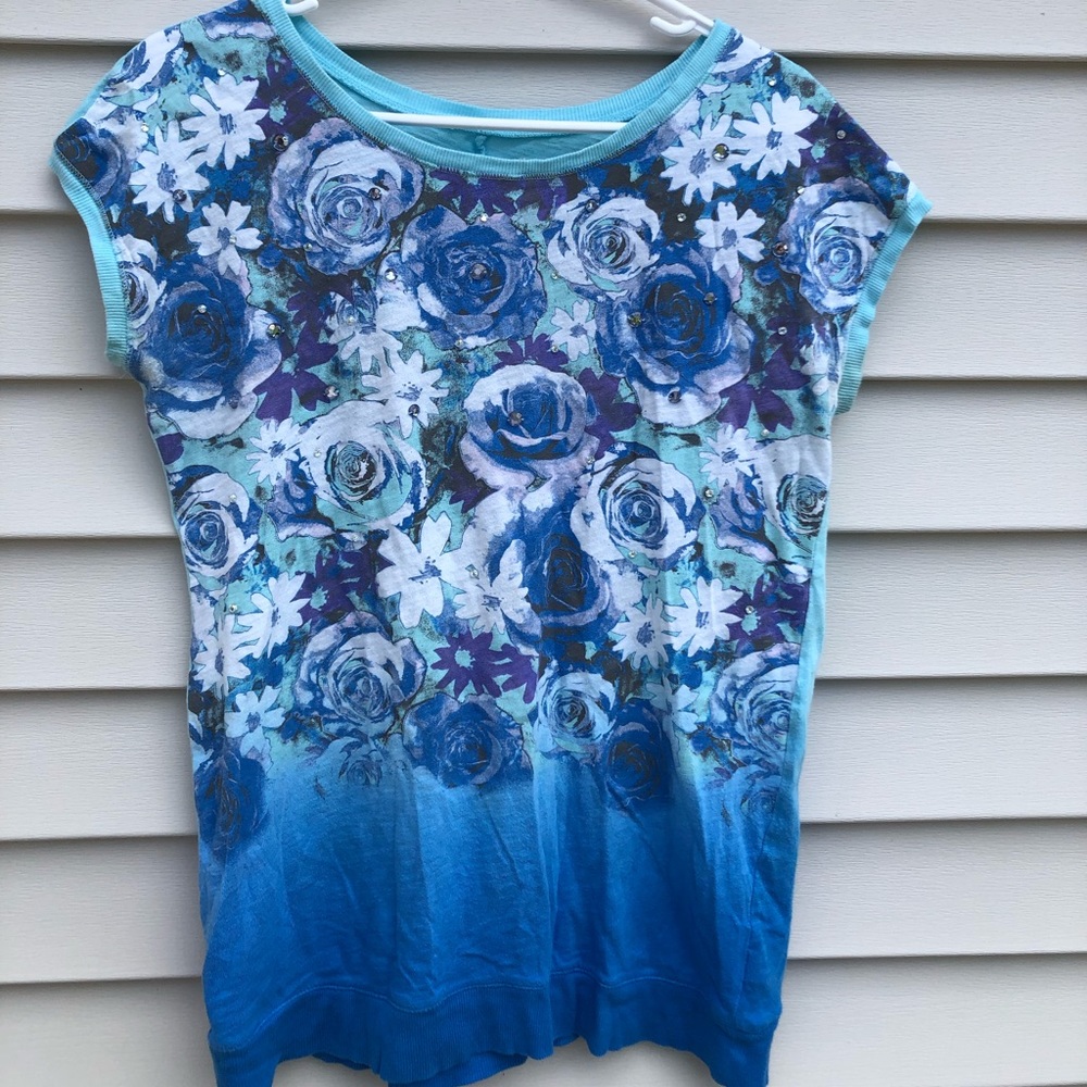 Justice Blue Sequined Ombré Flower Tee Shirt